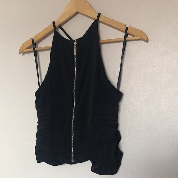 Marciano Black Front Cross Crop Top High Neck Size Medium - Picture 11 of 11